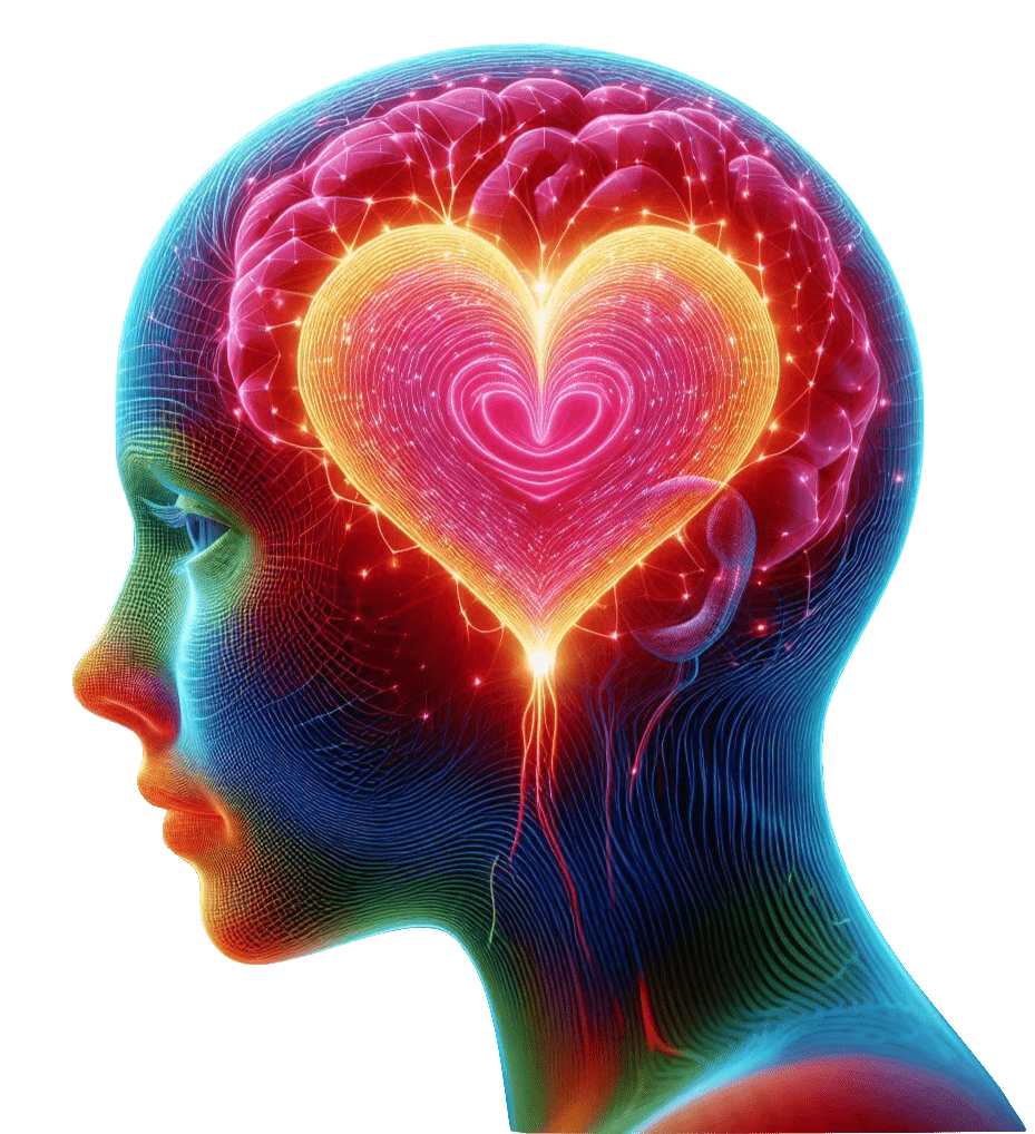 image of a brain with heart inside, represents thinking with love